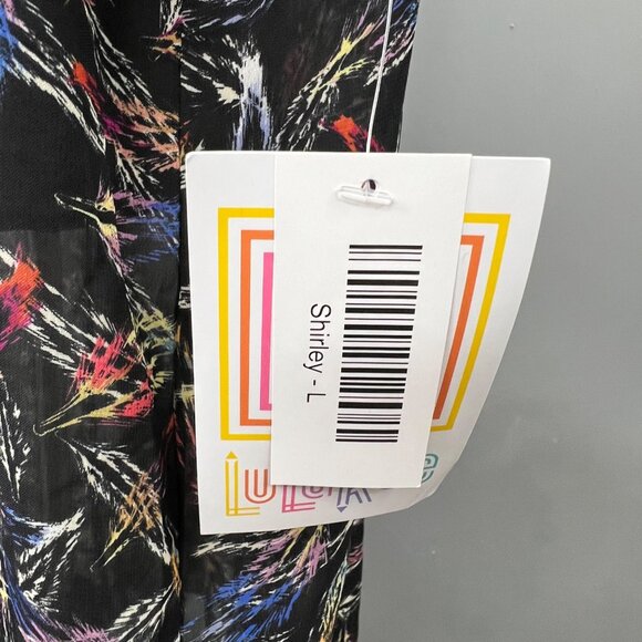 Lularoe Shirley Kimono Cardigan Wrap Duster size L Black Feather Print Sheer NWT - Picture 5 of 7